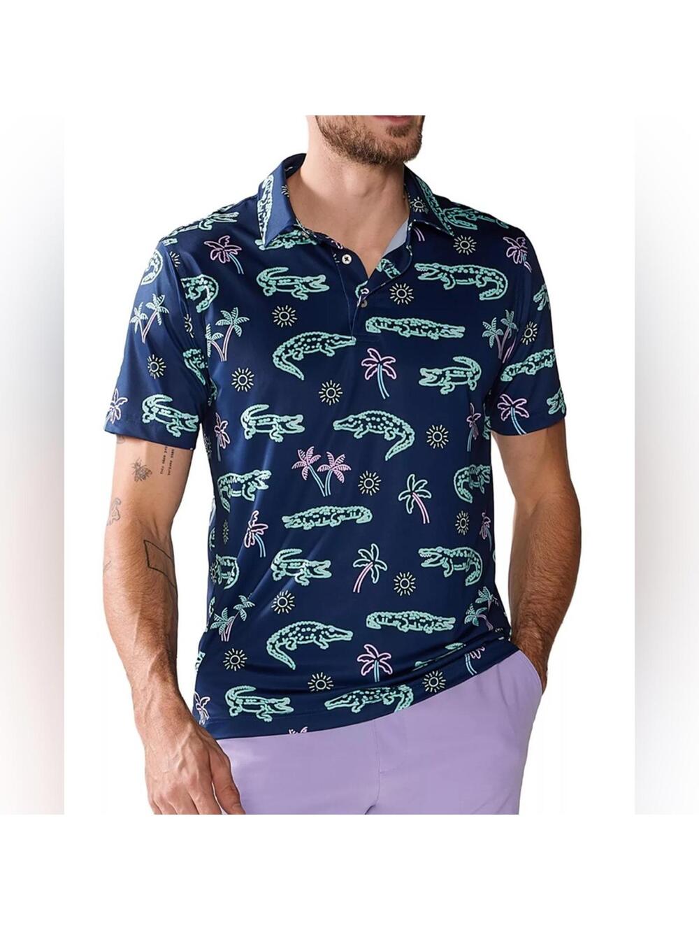 Chubbies Men's Lightweight Performance Polo Neon Glades Sz Sm EUC